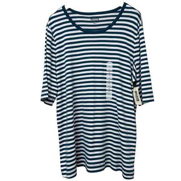 DULUTH TRADING CO. Striped Tee XXL Teal Blue Cotton Womens Top NWT Nautical - Picture 2 of 8